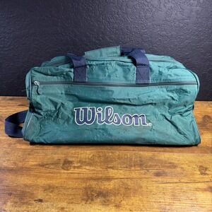 Wilson Vintage Nylon Duffel Bag Green Large Sports Gym Travel Weekend Bag